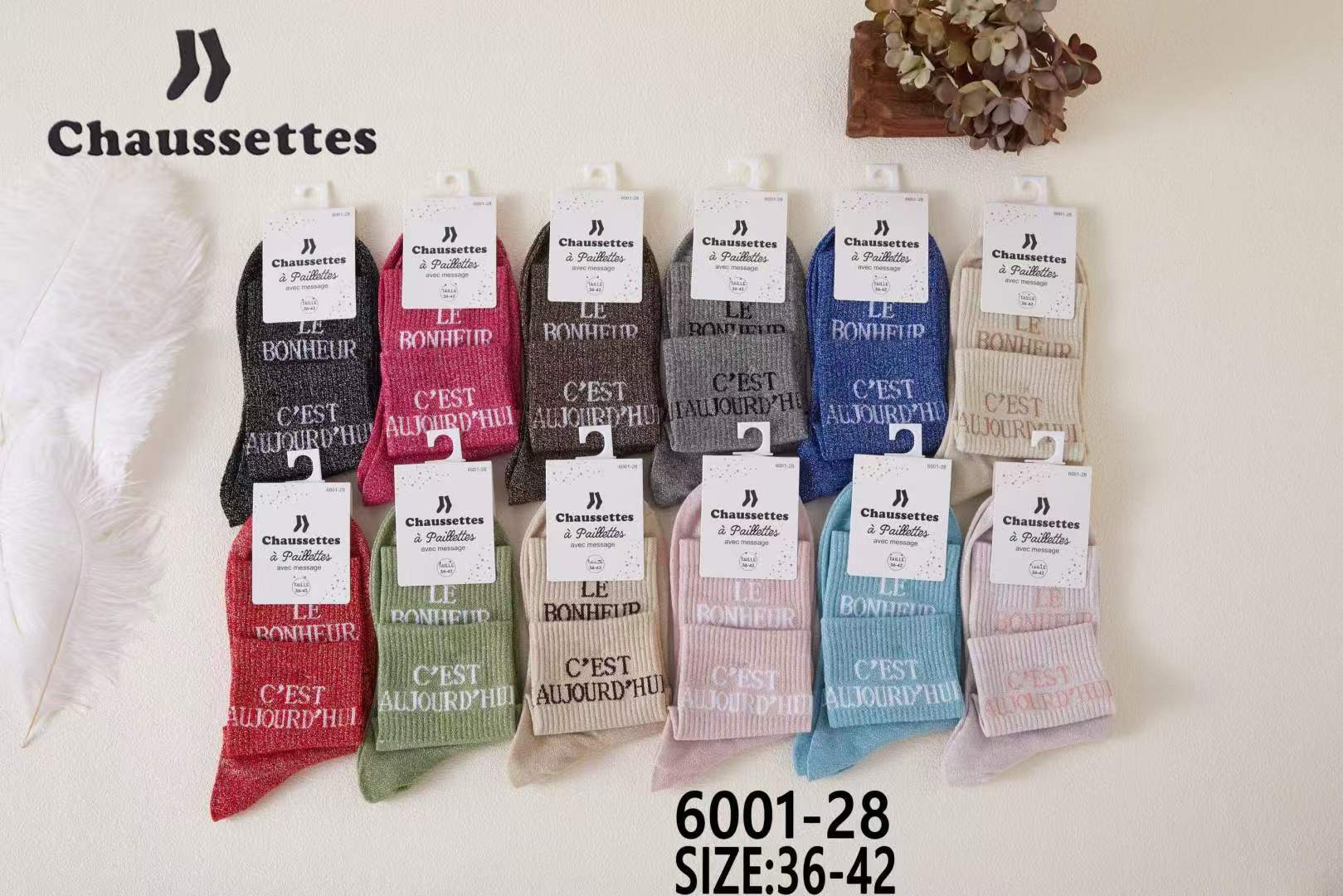 chaussette paillettes avec message(×12)6001