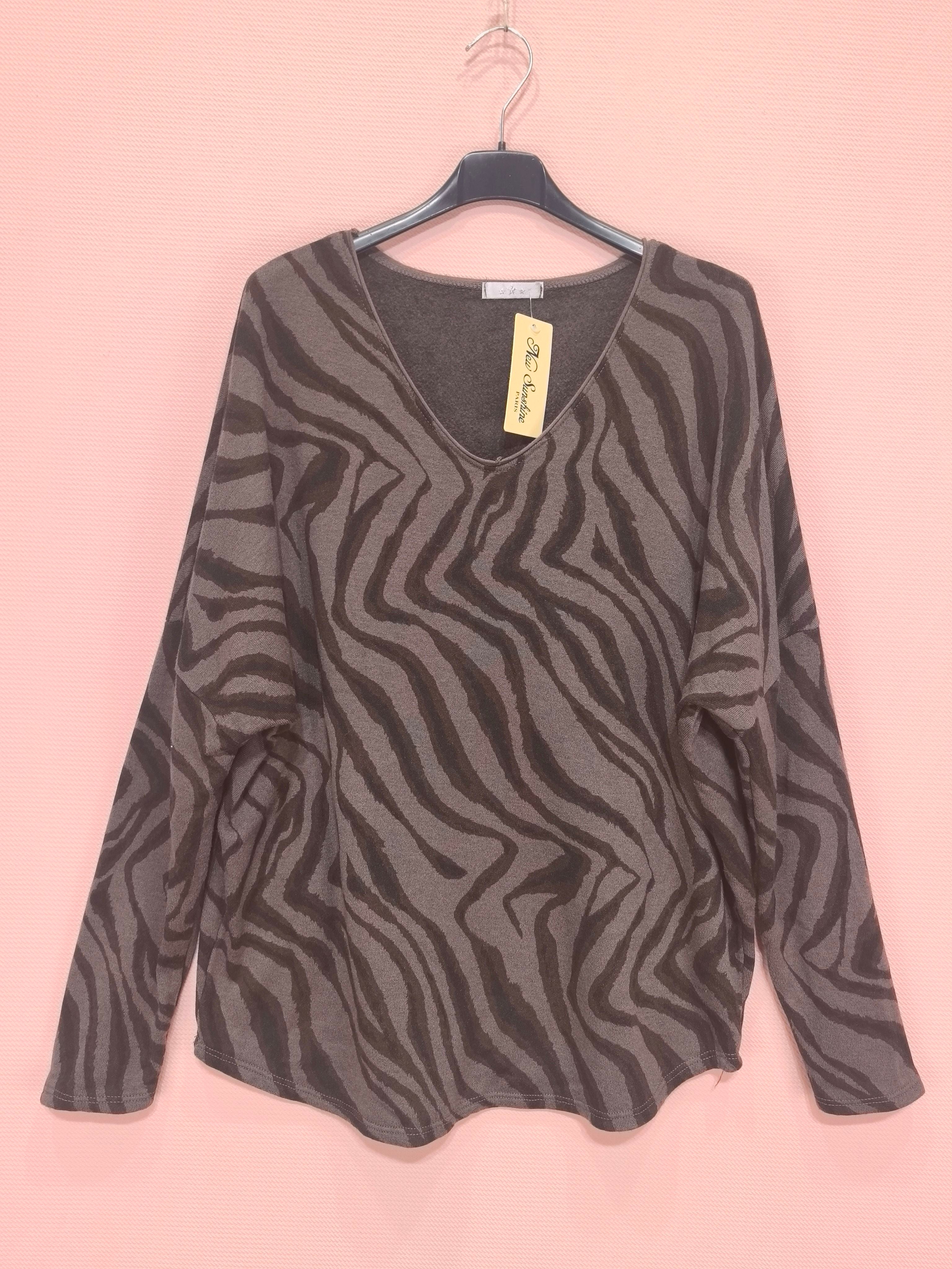 T-shirt oversize manches longues intérieur doux imprimé zèbre (x8)