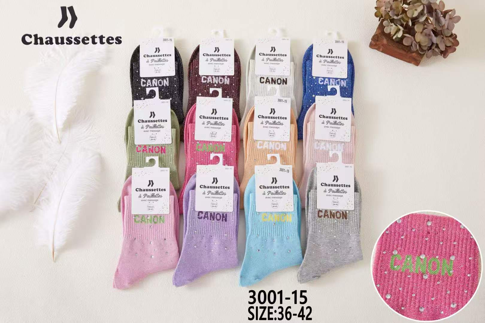 chaussette paillettes avec message(×12)3001
