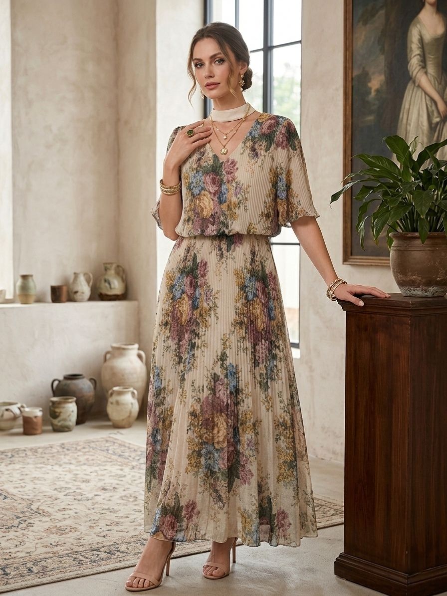 Robe Plissé Imprimée (x4）