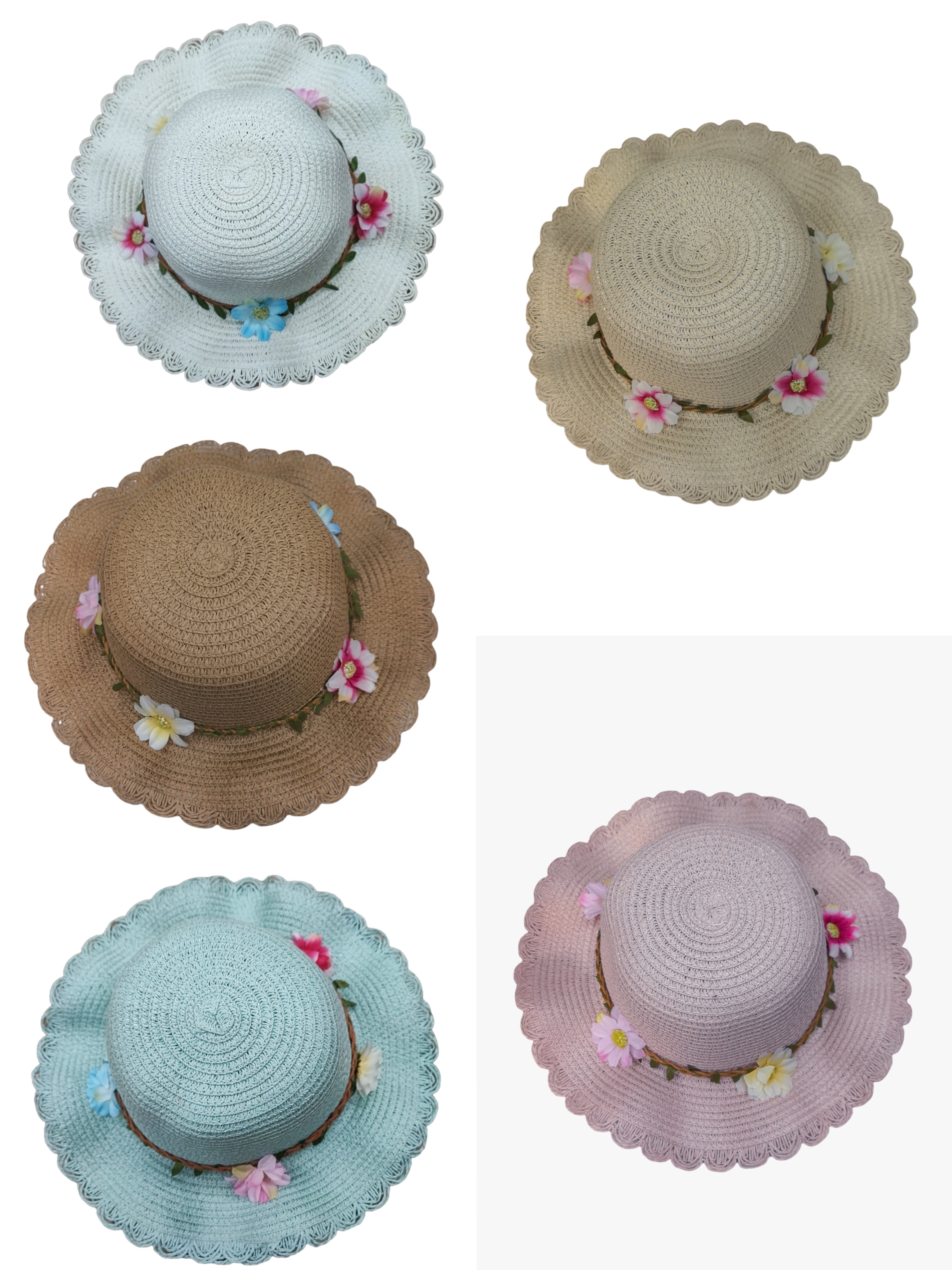 Chapeaux de paille taille enfant motif  fleur (x12)