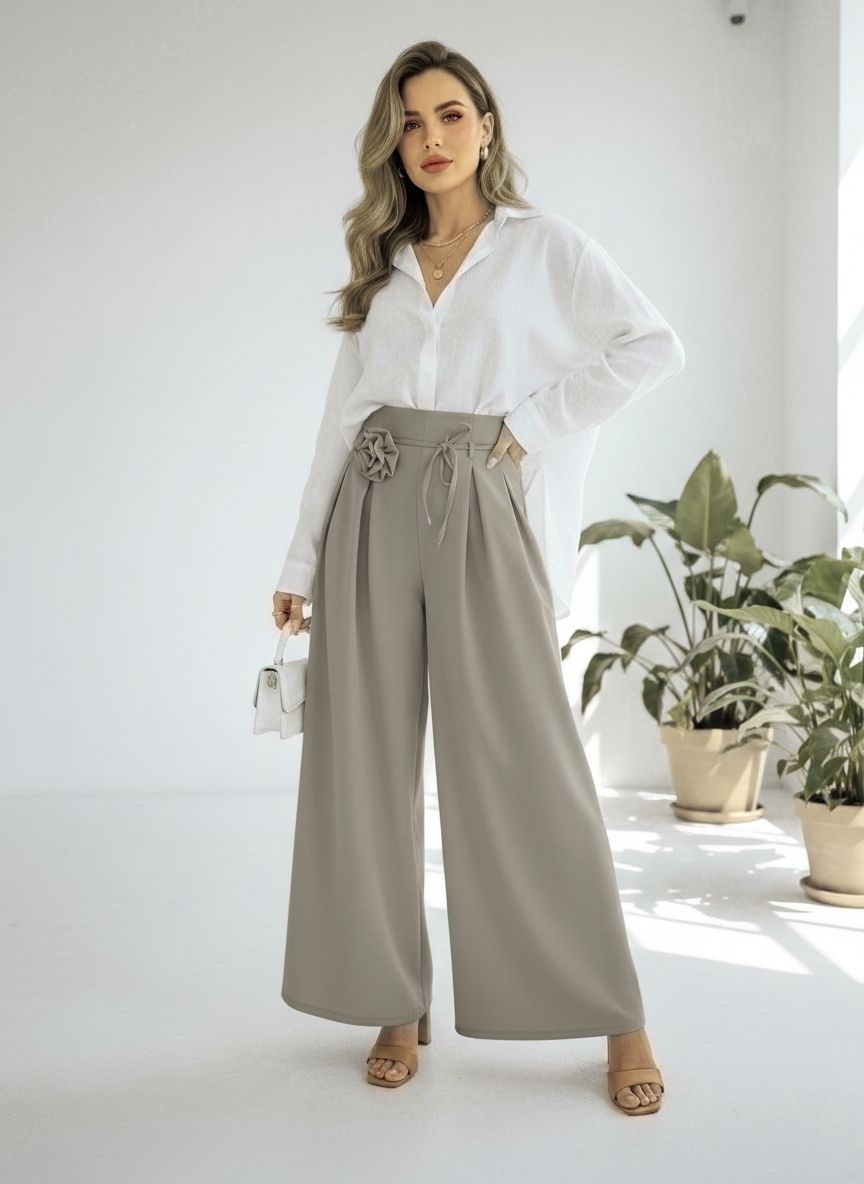 Pantalon Large À Taille Haute(×6)
