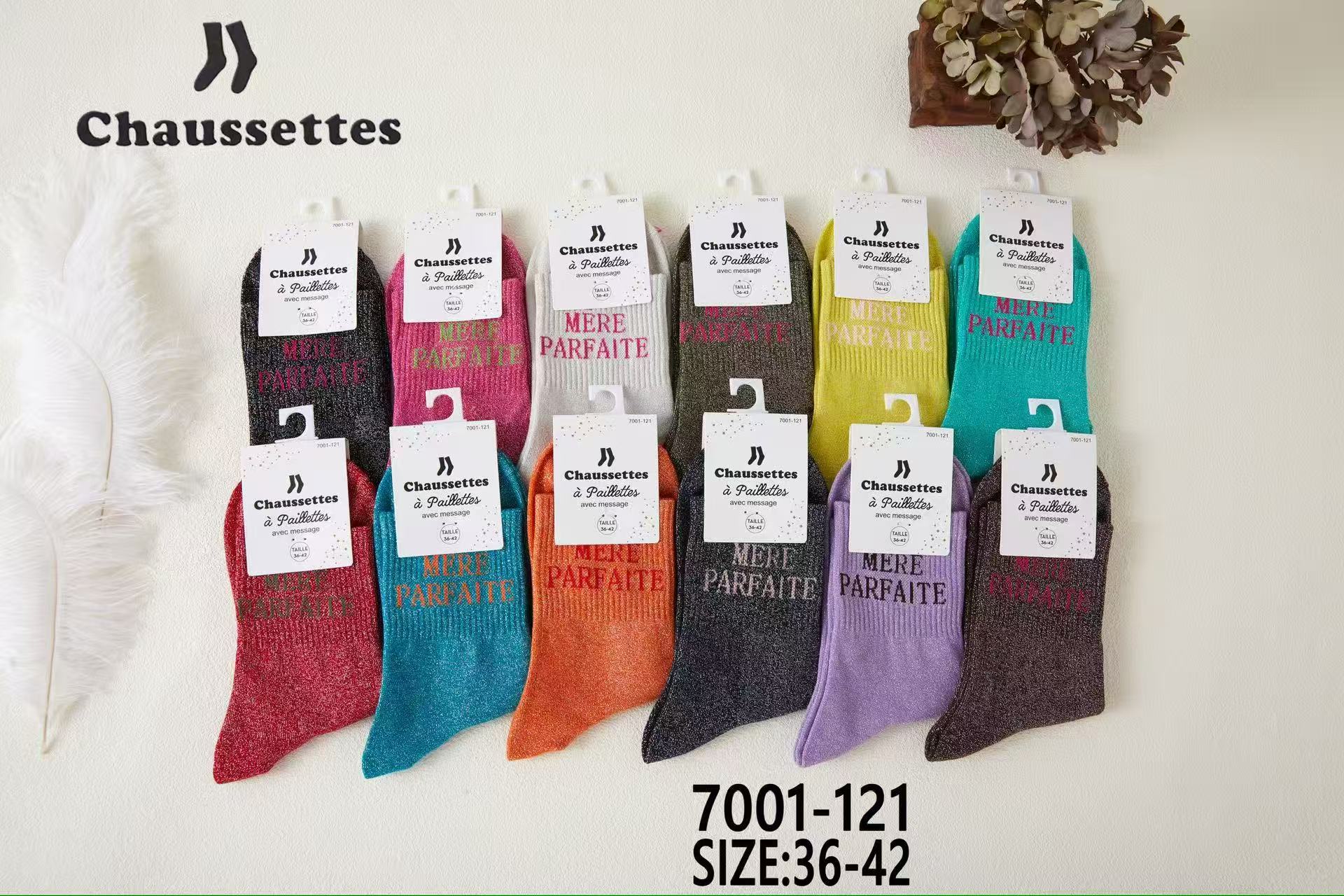 chaussette paillettes avec message(×12)7001