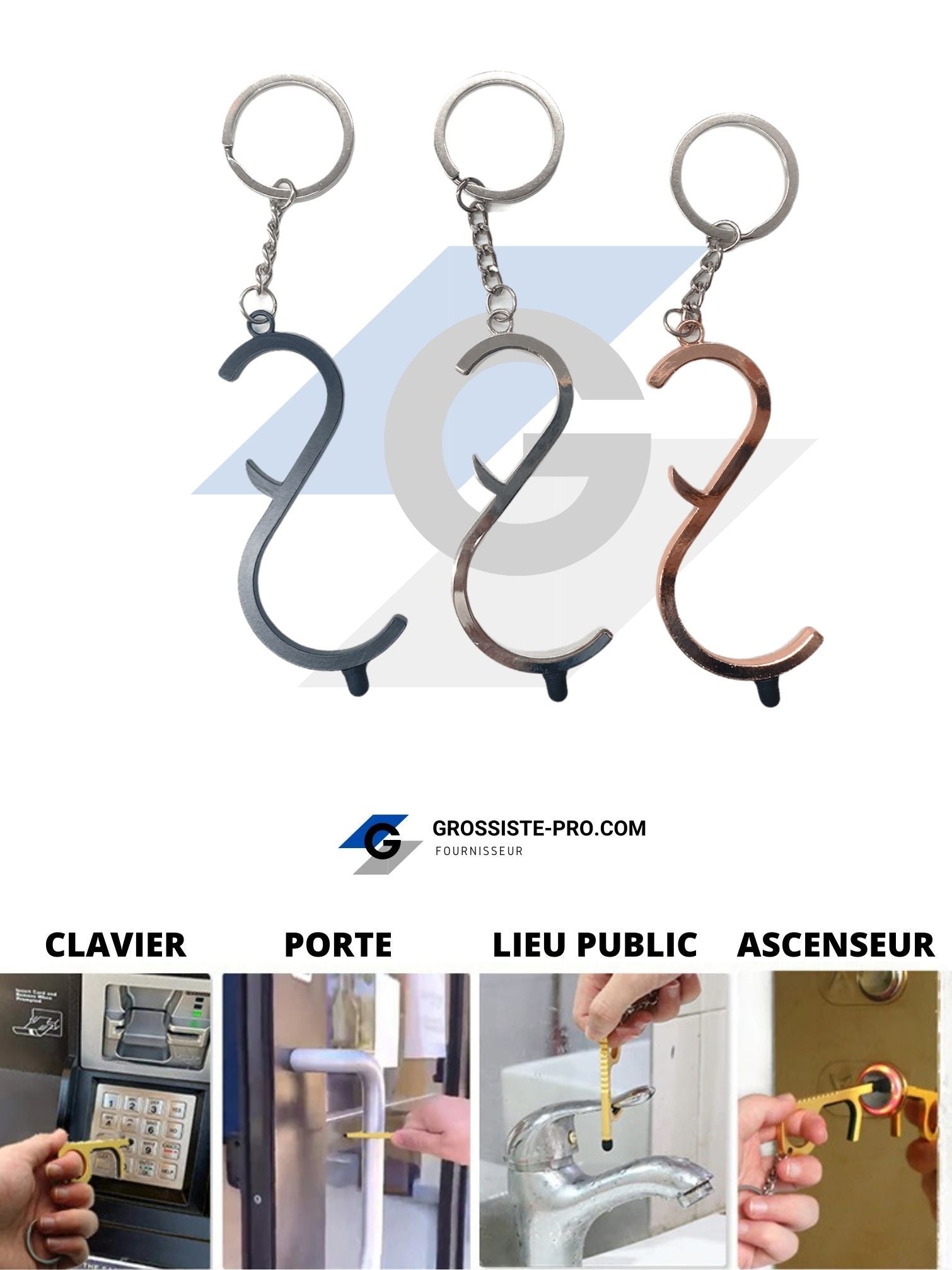 ANTI-COVID19 - Porte-clé "sans-contact" S Décapsuleur (x12) 1,50€/unité | Grossiste-pro