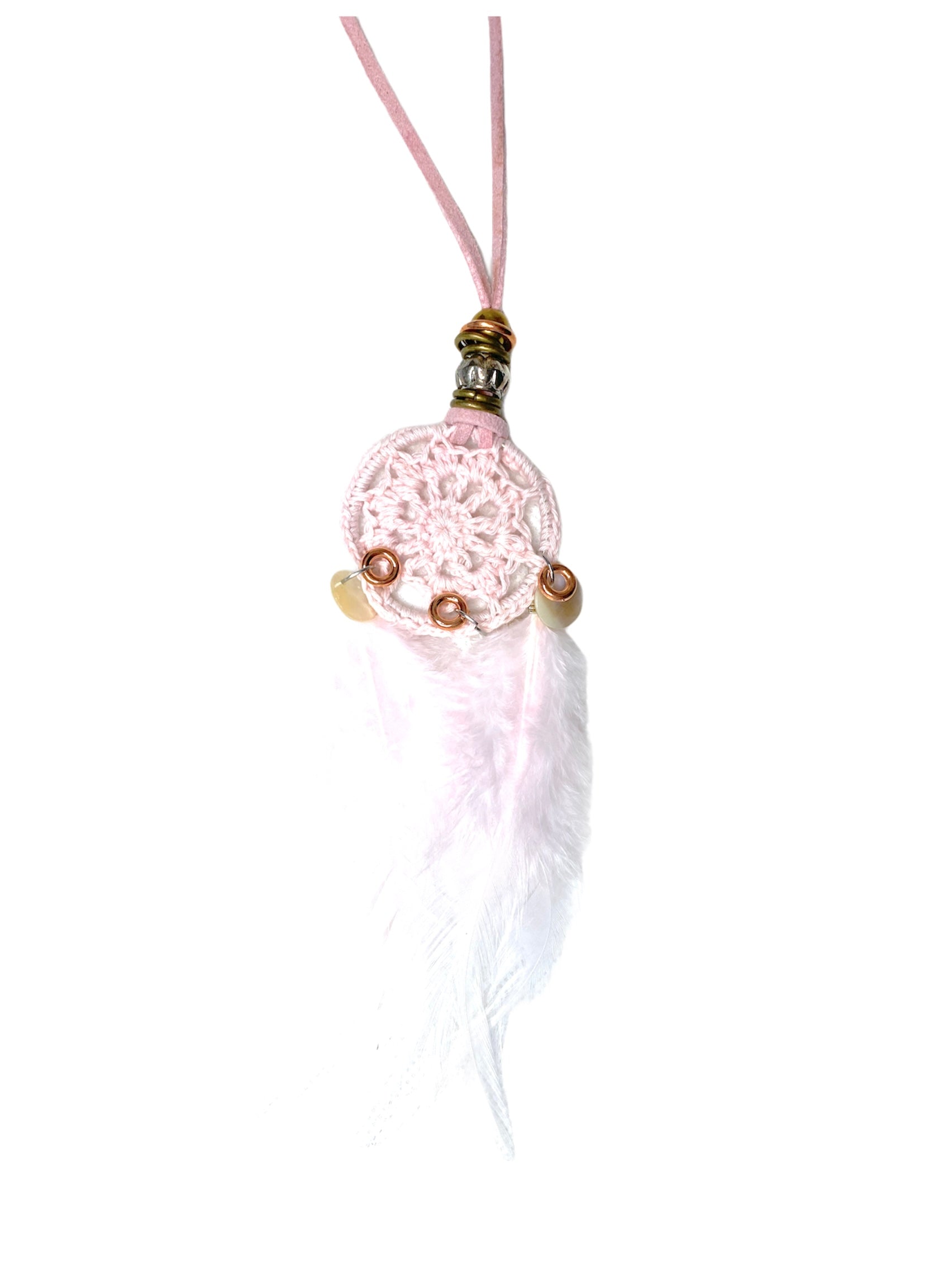 Collier sautoir attrape-rêve rose #CSF09