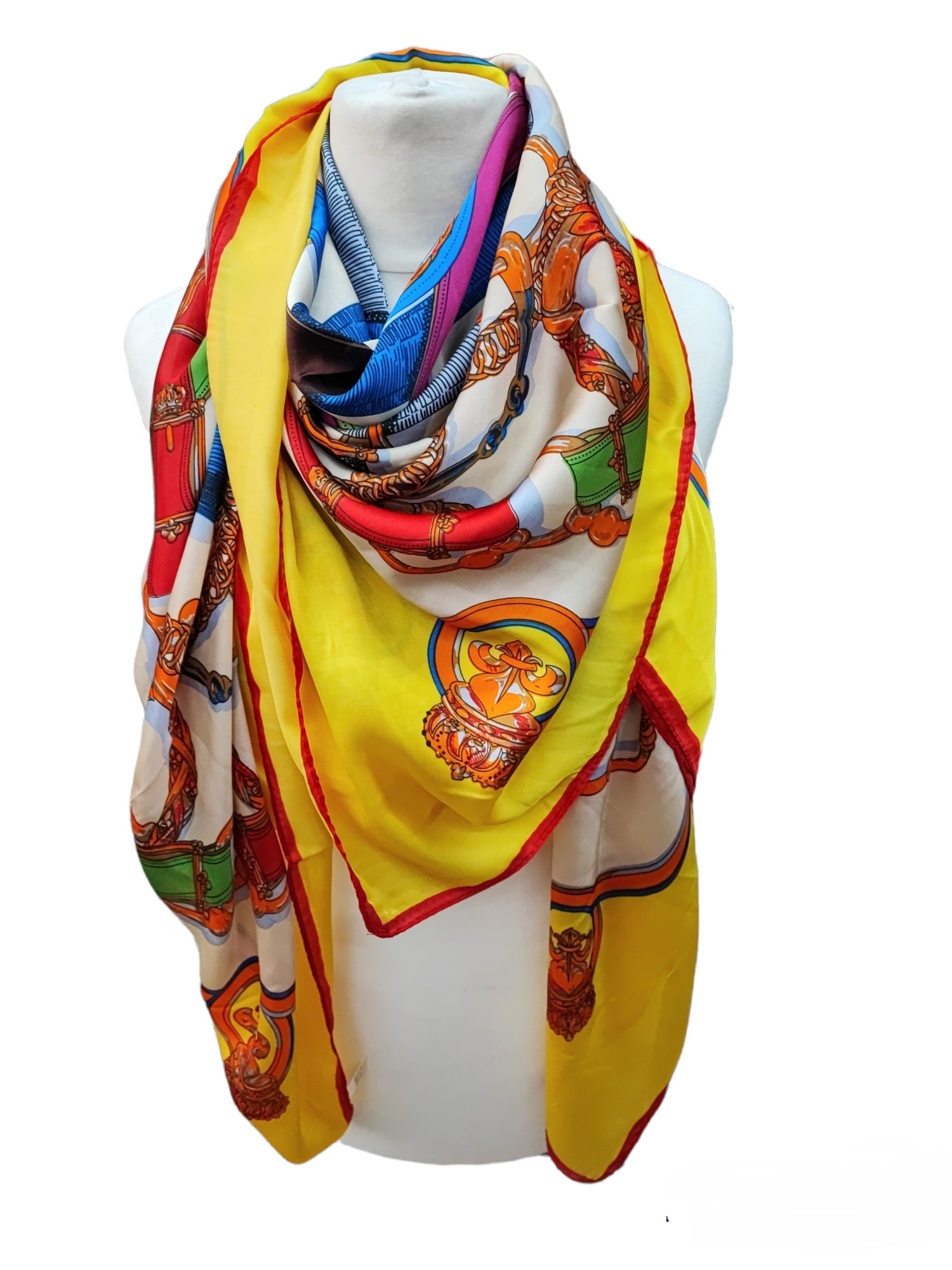 Foulard Carré touche soie motif  ceinture 140cm (x6)