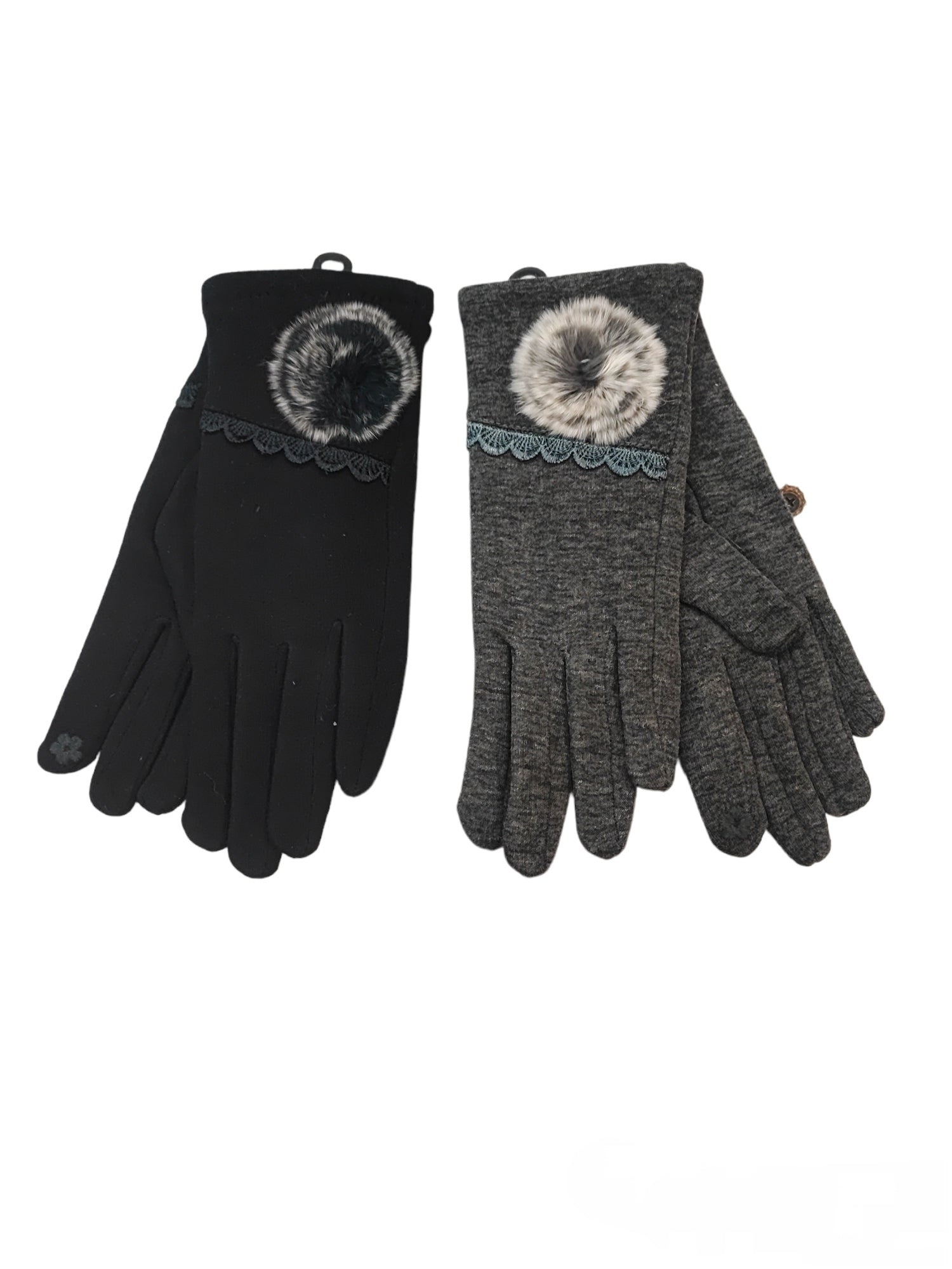 Gants tactiles pompon effet tweed (x12)