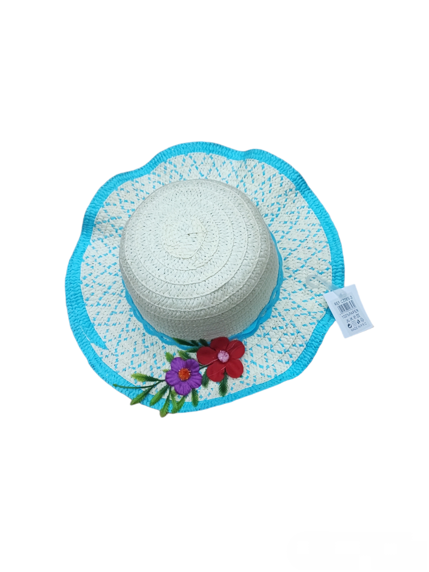 Chapeaux de paille enfant  motif fleurs (x12)