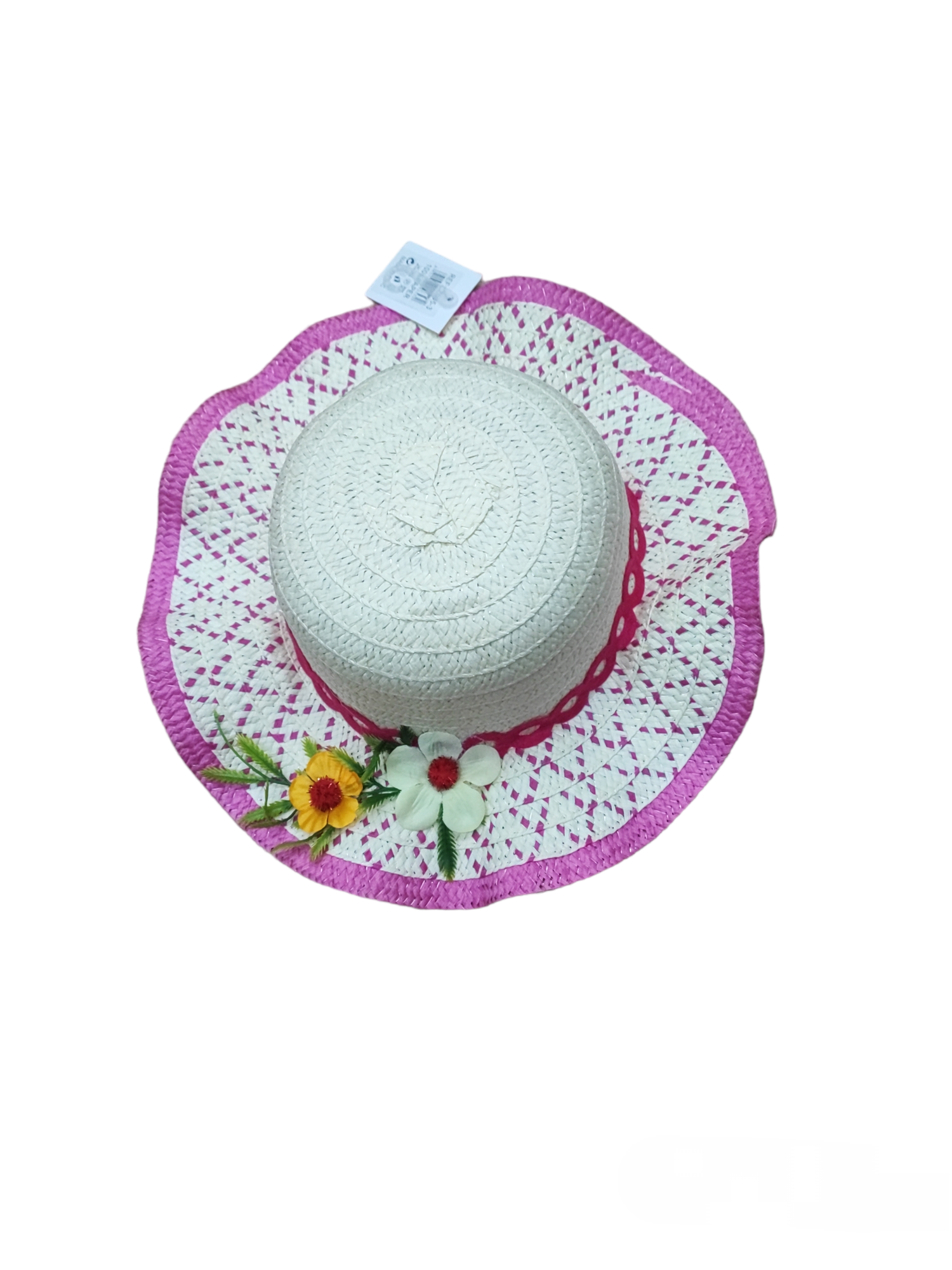 Chapeaux de paille enfant  motif fleurs (x12)