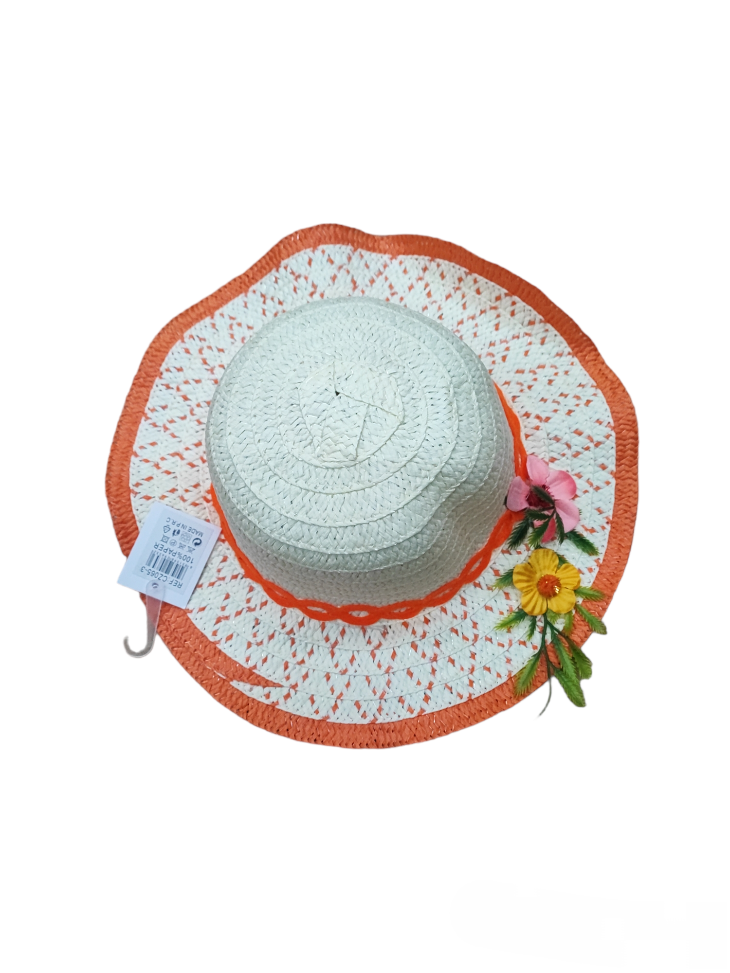 Chapeaux de paille enfant  motif fleurs (x12)