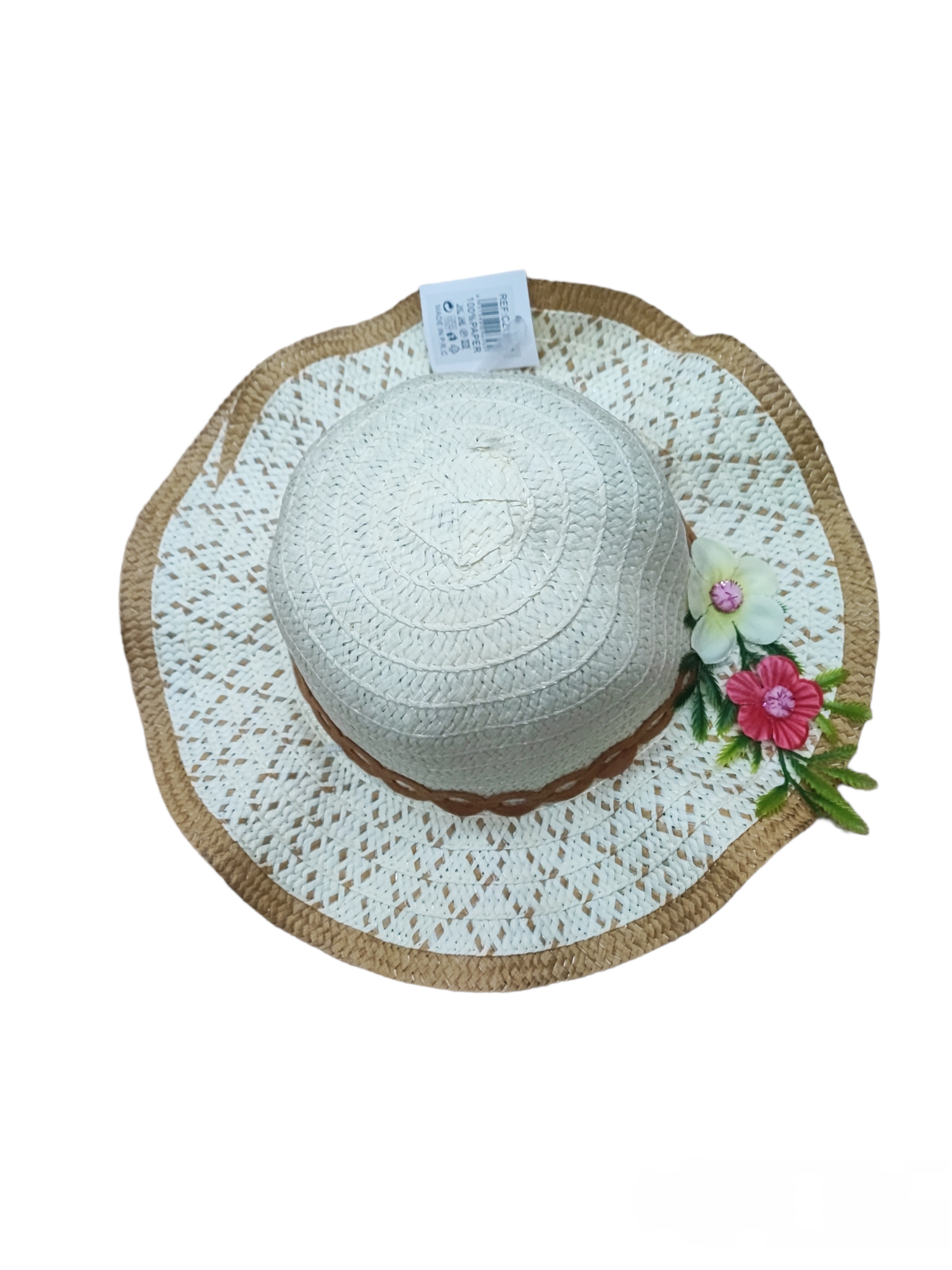 Chapeaux de paille enfant  motif fleurs (x12)