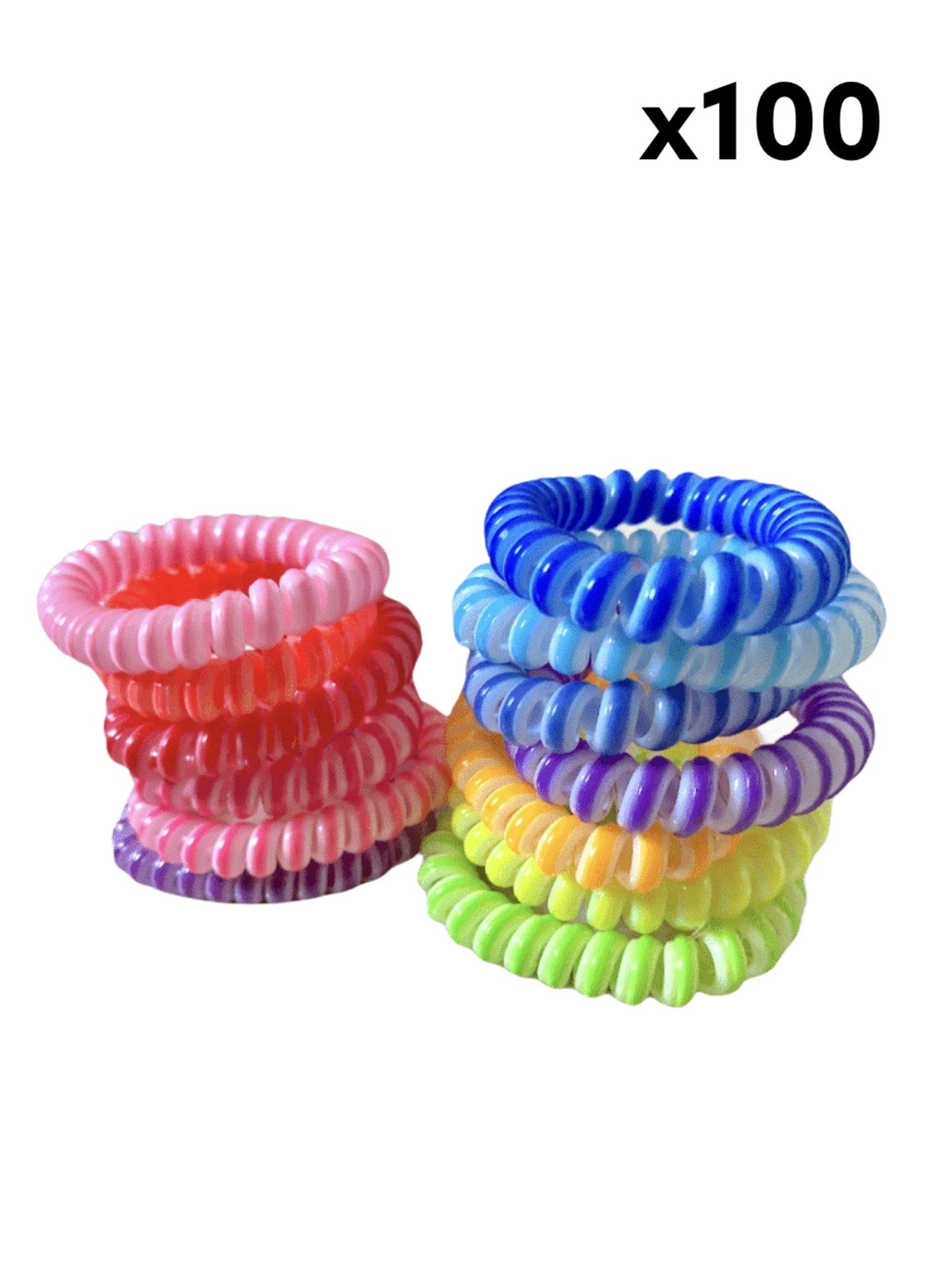 Élastiques cheveux spirales bicolore (x100) 0,09€/unité | Grossiste-pro