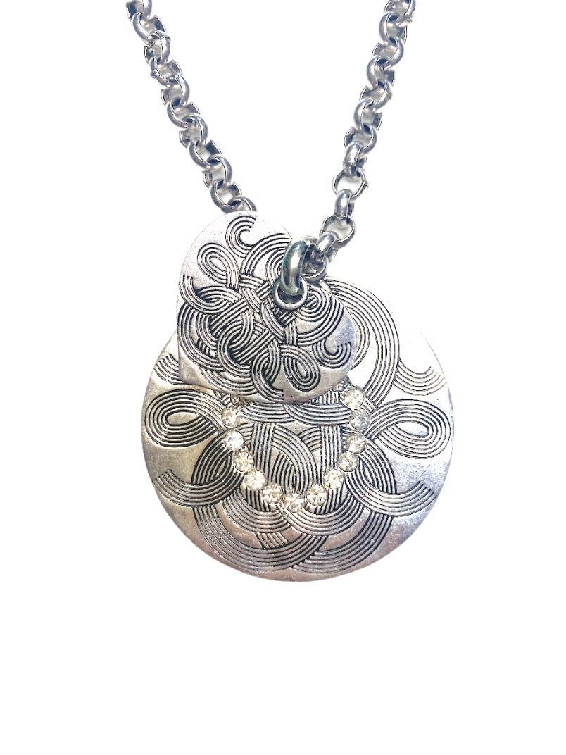 Collier sautoir fantaisie Chaîne duo rond forme coeur