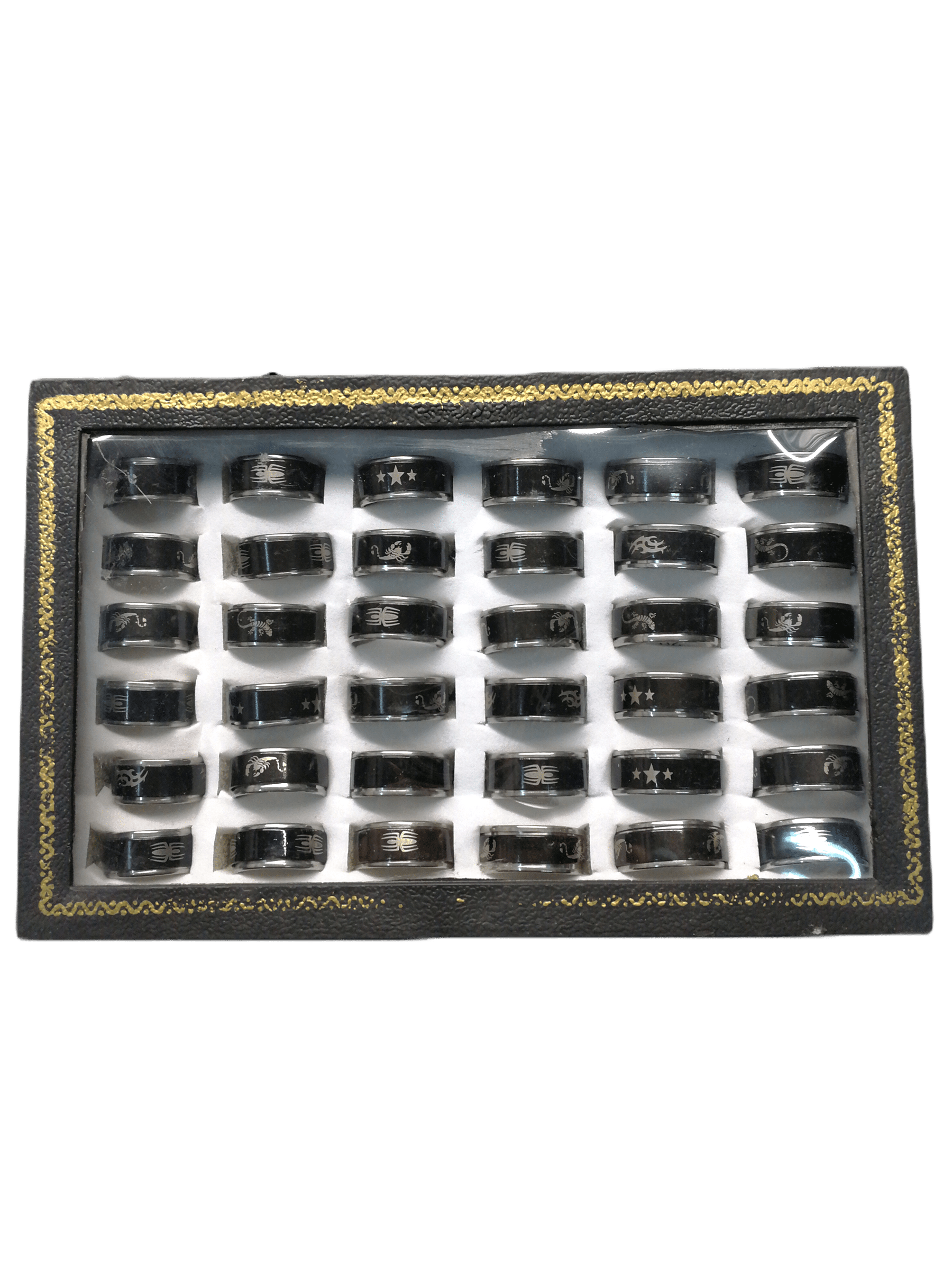 Boîte bagues homme acier inox (x36)    1,00€/unité | Grossiste-pro